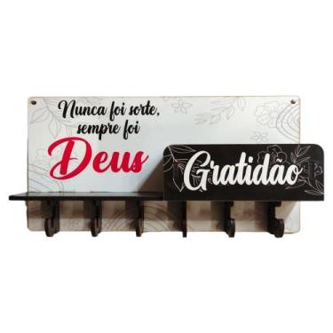 Imagem de Porta Chaves Chave e Carteira Deus Gratidao Multi uso MDF - Decore Cas