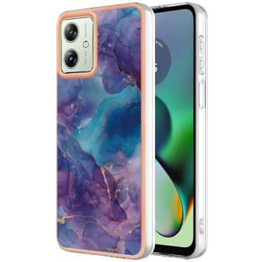 Imagem de Dinglijia Capa de telefone fina para Motorola G54, TPU macio IMD padrão de mármore design moderno capa para meninas, câmera aprimorada e capa de proteção de tela para Moto G54, BKC roxo