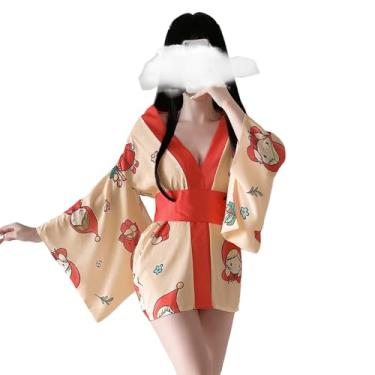 Imagem de SINMIUANIME Pijama feminino sexy cosplay japonês estilo tradicional Yukata estampado, 7083laranja, One Size