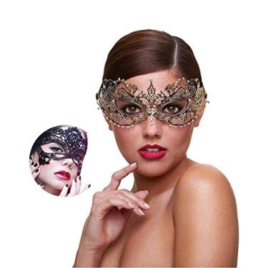 Imagem de Máscara de baile de máscaras feminina com strass brilhante para festa de formatura e baile de formatura, Borboleta dourada, M