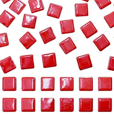 Imagem de 50 peças de mosaico vermelho para artesanato, azulejos de cerâmica de 2,54 cm, cores sortidas, suprimentos para projetos de mosaico de cerâmica quadrados, para moldura de fotos, pisos, pisos, banheiros, decoração de móveis de piscina antiga