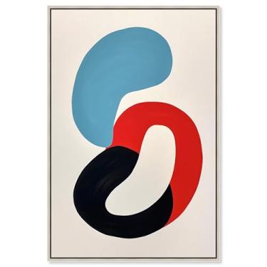 Imagem de Arte de parede em tela abstrata contemporânea retrô Perfect Match II por Notoriart, moldura flutuante prateada, 51 x 76 cm