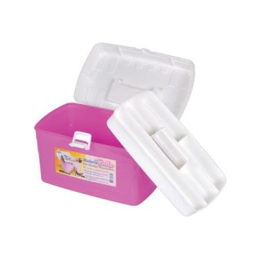 Imagem de  Kit C/6 Maleta Plástica Rosa Organizadora Bella Brasami