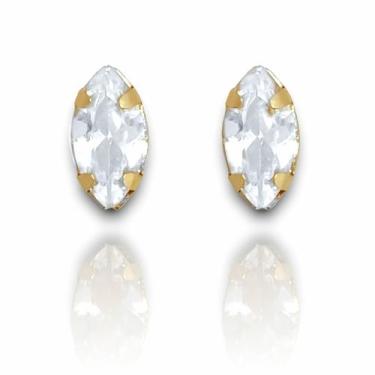 Imagem de Brinco Pedra Navete Zirconia Banhado Ouro 18k Semijoia - Dril Semijoia