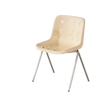 Imagem de Cadeira de jantar ergonômica empilhável com pernas de aço - assento largo e suporte lombar, para casa ou escritório (branco grande)