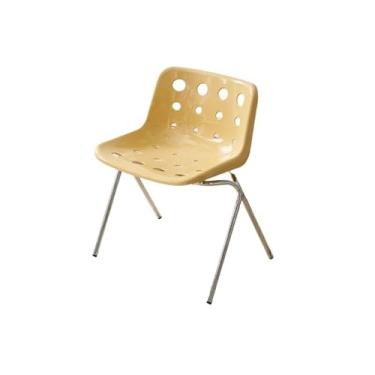 Imagem de Cadeira de jantar ergonômica empilhável com pernas de aço - assento largo e suporte lombar, para casa ou escritório (amarelo médio)