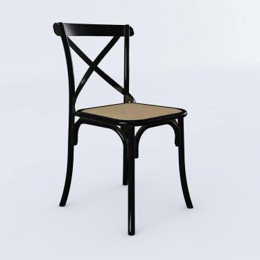 Imagem de Cadeira Jantar Cross Katrina Preta Assento Corano Bege Aço Preto
