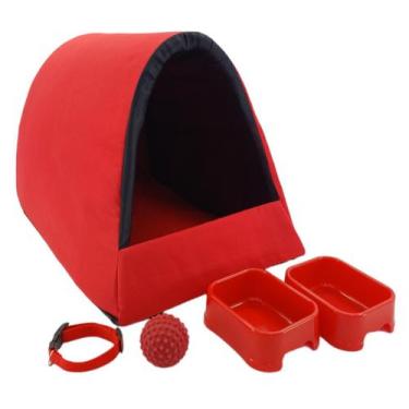 Imagem de Kit Cachorro Gato Cama Caminha Iglu Coleira Brinquedo Comedor Médio - 