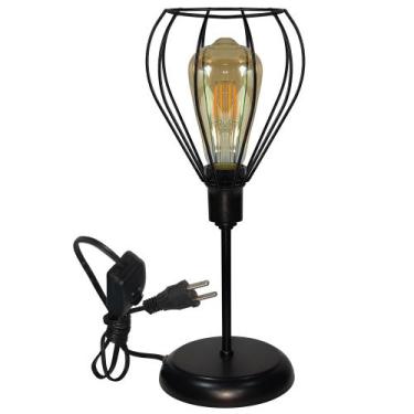 Imagem de Luminária Mesa Abajur Clássico Aramado Teardrop Preto P/LED - CM GLASS