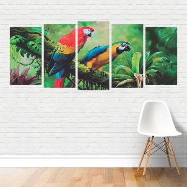 Imagem de Quadro Animais: Aves Pássaros Arara Papagaio Árvore Floresta