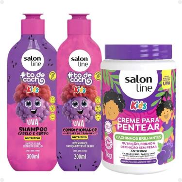 Imagem de Kit Salon Line Kids: Shampoo e Condicionador + Creme para Pentear 1kg Uva