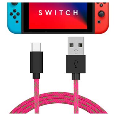 Imagem de TALK WORKS USB C Charger Cable for Nintendo Switch/Lite + Switch OLED & Pro Controller - 6ft Nylon Braided USB Type C Charging Cable - Pink & Green Mix