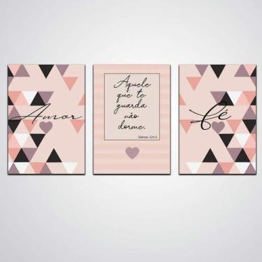 Imagem de Kit 3 Quadros Amor E Fé Frases Familia Madeira - Quadros Tac