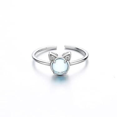 Imagem de Anel de declaração de gato de strass azul zircônia cúbica ajustável aberto fofo animal de estimação anel fino noivado formatura amizade pulseira de dedo delicados presentes para mulheres adolescentes