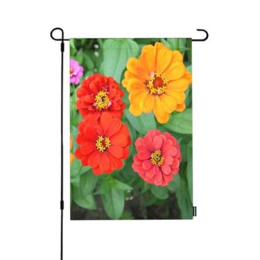 Imagem de HGOD DESIGNS Zinnia Flores bandeira de jardim 30 x 45 cm vertical dupla face primavera colorida vermelha flora verde folha verão beleza bandeiras ao ar livre banners decoração externa quintal casa de