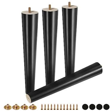 Imagem de FoDau770 Pernas de móveis de madeira de borracha preta, 40,6 cm, pés de madeira afunilados retos de meados do século, conjunto de 4, pés de móveis UNC de 5/40.6 cm para armário, sofá, cômoda, cadeira