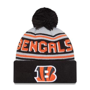 Imagem de New Era Chapéu de malha masculino preto Cincinnati Bengals Main Cuffed com pompom