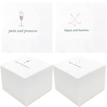 Imagem de Geloar Guardanapos engraçados de coquetel de golfe, pacote com 100 Bogeys e Bourbon, Putts and Prosecco Guardanapos descartáveis de papel para bebidas para festa bar aniversário happy hours celebração