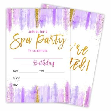 Imagem de Spa Party - Convites de aniversário com envelopes - Festa de maquiagem glamorosa - Cartões de convite de aniversário de preenchimento dupla face para meninas, adolescentes, adultos, lembrancinhas de
