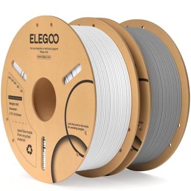 Imagem de ELEGOO Filamento PLA 1,75mm Branco e Cinza 2KG, Precisão Dimensional do Filamento da Impressora 3D +/- 0,02 mm, Carretel de Papelão de 2 Pacotes de 1kg (2,2lbs) Filamento de Impressão 3D