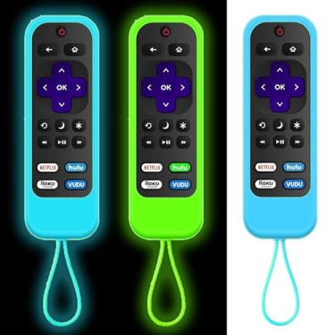 Imagem de Pacote com 3 capas para controle remoto para Roku Express 4K+ 2021 | TCL Roku | Hisense Roku - Taiyiluo Roku Streaming Stick + capa protetora de silicone para controle 4K 2021, brilha no escuro
