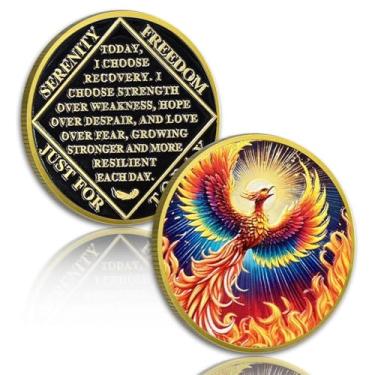 Imagem de Phoenix of Light Sobriety Coin NA Sobriety Chip NA Chips e Medalhão Narcóticos Anônimos Chip AA NA Coin Recovery Anniversary Token Sobriety Gifts for Men Women Narcóticos Anônimos Presente