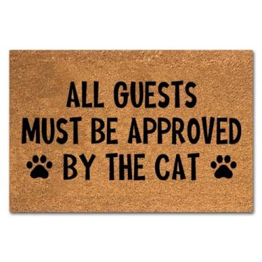 Imagem de Capacho engraçado de coco que todos os convidados devem ser aprovados pela The Cat Tapete de porta para entrada ao ar livre com tapetes de boas-vindas para varanda frontal resistente, tapete de