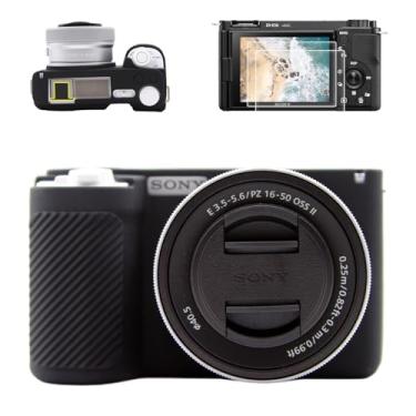 Imagem de VOVMOEYA Capa para câmera Sony ZVE10II, capa de silicone * 1 protetor de tela * 2 capas de sapata * 1】 Capa de silicone para câmera Alpha ZVE10 II ZV-E10II acessórios capa protetora vidro temperado