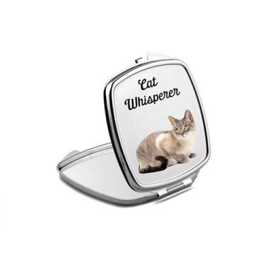 Imagem de SpreadPassion Espelho compacto Cat Whisperer, amante de presente de gato Whisperer, espelho fotográfico Cat Whisperer, espelho de maquiagem de viagem, espelho pequeno de mão, espelho de bolso