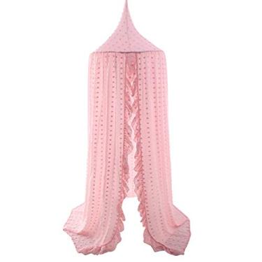 Imagem de Cama Infantil de Mosquito Rede de Cama de Princesa para Meninas Cama de bebê, Redondo de Cúpula Pendurada de Fios para Cama de Tenda Exclusiva de Renda Cortina de Leitura Nook Quarto de Bebê Interior Decoração de Casa de Jogo Rosa