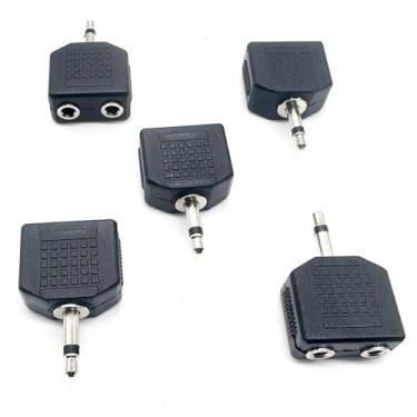 Imagem de UpperFu 5 peças 3,5 mm 1/8 polegada 1/20.3 cm Mono TS macho para duas portas 3,5 mm fêmea áudio mono Y Splitter microfone adaptador conector conversor