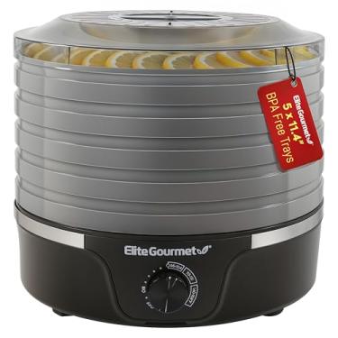 Imagem de Elite Gourmet EFD319BNG Desidratador de alimentos, 5 bandejas livres de BPA de 29 cm, controles de temperatura ajustáveis, seda, ervas, frutas, vegetais, lanches secos, preto e cinza