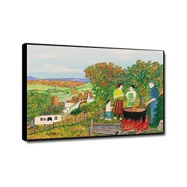 Imagem de Quadro preto - impressões em tela arte de parede famosa reprodução de pintura - 'Making Apple Butter, 1958 por Grandma Moses Posters and Prints-Canvas Wall Art Landscape Pictures for Home Decor