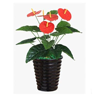 Imagem de LICONG-2020 Decoração de primavera - Vaso de flores artificiais pretas em vaso artificial simulado planta verde artificial palmeira vermelha, plantas artificiais artificiais (B)