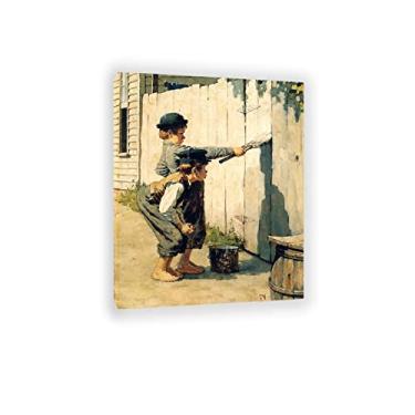 Imagem de Norman Rockwell Prints-Canvas Print Wall Art Famous Painting-'Tom Sawyer'Art Reprodução Canvas Picture Posters-for Living Room Wall Decor 20x25cm (8x10in) Emoldurado