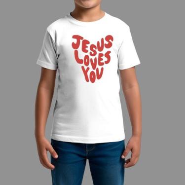 Imagem de Camisetas Infatil Básica Masculina Casual Gola Redonda Jesus Love You 