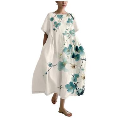Imagem de Vestido MARSVOVO de linho vintage para mulheres plus size 2024 azul