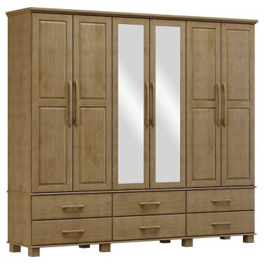 Imagem de Guarda Roupa 6P 6G Espelho Madeira Maciça 248 cm 2254 Freijo Milani Store