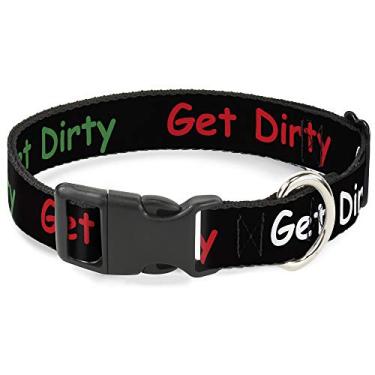 Imagem de Buckle-Down Colarinho com clipe de plástico - GET DIRTY Preto/Branco/Azul/Verde/Vermelho - 3,8 cm de largura - Serve no pescoço de 40,6 a 58,4 cm - Médio