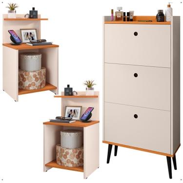 Imagem de Kit Quarto 2 Mesas Cabeceira Nicho Prateleira Sapateira Vertical Organizadora 18 Pares Calçados - Lojas RPM