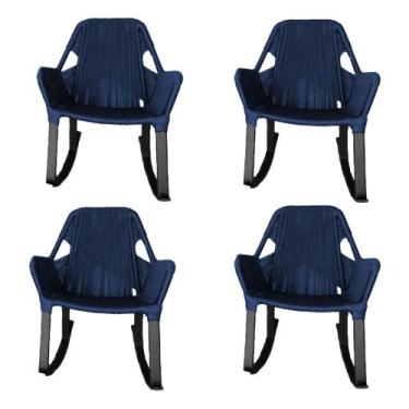 Imagem de Kit 4 Cadeiras de Balanço Athenas Corda Náutica Base em Alumínio Preto