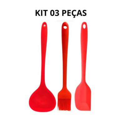 Imagem de Concha Espátula Pincel Silicone Kit 03 Utensílios Silicone - BM, Verme