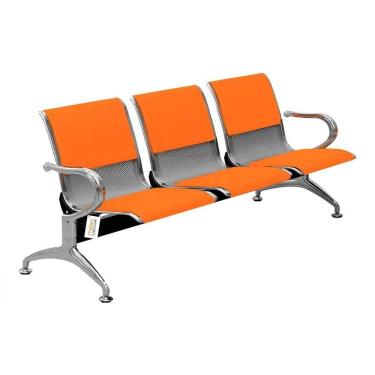 Imagem de Cadeira Longarina Com Est Cromada 3 Lugares Colors Laranja