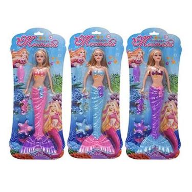 Imagem de Kit 3 Bonecas Sereia Brinquedo 32cm Com Acessórios Menina Presente De 