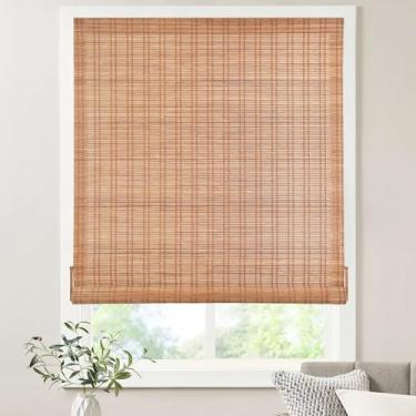 Imagem de LazBlinds Persianas de rolo de bambu sem perfuração, persianas de bambu sem fio, persianas de enrolar com filtro de luz para janelas, portas francesas, varanda ou pátio, 83 cm L x 164 cm A, cor