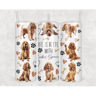 Imagem de HKDesignGift Life Is Better With Dogs Cocker Spaniel Skinny Tumbler 590 ml - Copo Feliz Dia das Mães - Cocker Spaniel Copos de Cachorro - Presente de Aniversário Mãe de Cachorro - Presente para