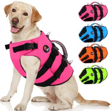 Imagem de Dogcheer Colete salva-vidas para cães, colete salva-vidas de neoprene de alta flutuabilidade para natação, passeios de barco, colete refletivo para cães pequenos, médios e grandes - rosa, G