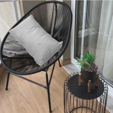 Imagem de Poltrona Cadeira Acapulco Sala Jardim Varanda Preto Com Almofada Quadrada Tecido Sintético Branco - Ahz Móveis