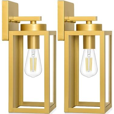 Imagem de BesLowe Luminárias De Parede Para Áreas Externas, Pacote Com 2, Lanternas De Parede À Prova D'Água Para Áreas Externas, Arandelas De Varanda, Iluminação De Parede Com Soquetes E26 E Cúpulas De Vidr