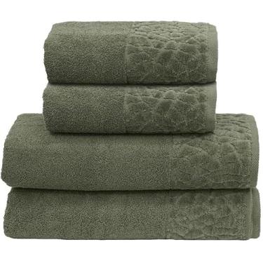Imagem de Jogo/Kit 2 Toalhas de Banho Banhão Confort Jacquard + 2 Toalhas de Rosto 100% Algodão 500g/m² (Verde | Verde)